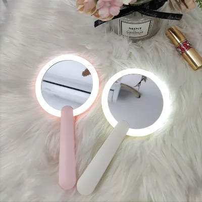 Hot Sale Mini Miroir Led De Maquillage Led pink Compact Hand Held Make up Mirror Led Makeup Mirror