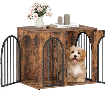 Hzuaneri 26.8'' Wooden & Metal Heavy Duty Dog Crate for Small Dogs Indoor Use Rustic Brown Decorative Pet House DFC85501B
