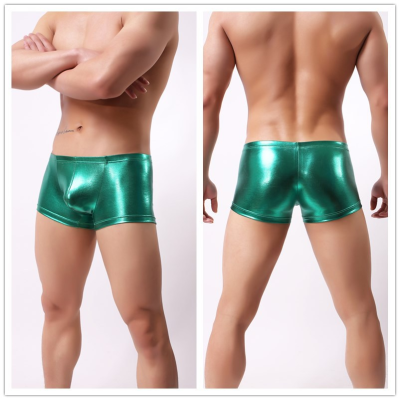 PU Patent Leather Sexy Tight Men's Boxer Briefs Interest U Convex Underwear Boxer