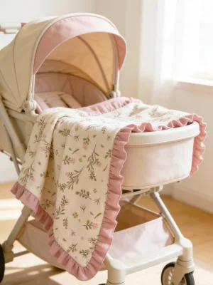 INS Cross Border 4 Layer Cotton Muslin Baby Swaddle Blanket with Ruffled Edges Receiving Blanket Stroller Windproof Cover