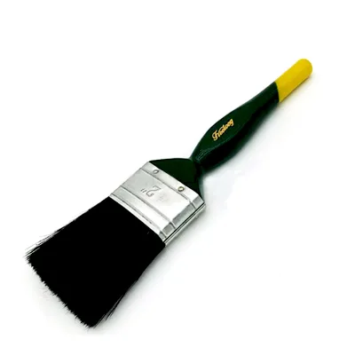2 Inch Black Bristle Green and Yellow Wooden Handle Flat Paint Brush