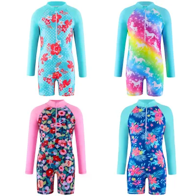 Long Sleeve Unicorn Swimsuit for Girls Quick Dry Sun Protection Water Sports Set Swim Brief for Kids Age Group Children