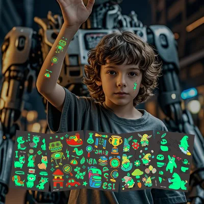 Inventory Waterproof St. Patrick's Day Nightlight Temporary Tattoos Children's Cartoon Design for Ireland National Day