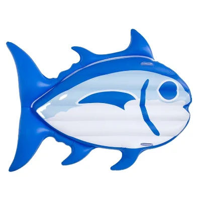 Jumbo Vinyl Inflatable Skipjack Tuna Pool Float - Durable Kickboard Water Lounge Mat with Handles for Swimming Pools & Beach