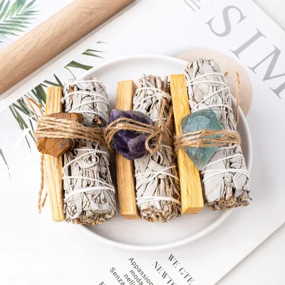 Hot Sales Natural Clear Quartz With Palo Santo Smudge With California White Sage for Crystal Chakra Raw Set