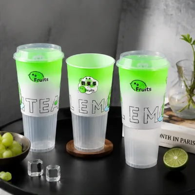 PP Beverage Cup 480ml 650ml 1000ml Disposable Round Plastic Cup Stackable Custom Logo Printing for Milk Tea Juice Coffee Shop