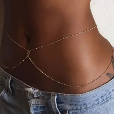 Fashion Women Sexy Double Layer Beaded Waist Chains Metal Waist Chains Wholesale Body Sexy Bohemian Waist Body Chains for Women