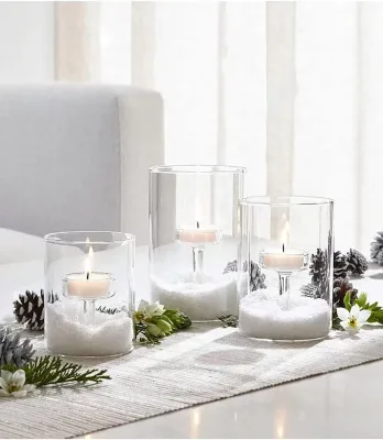Nautical Coastal Style Heat Resistant Empty Fillable Double Glass Tea Light Candle Holder Set Spray for DIY Home Decoration