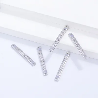 Zhongxing Engraved Customs Mirror Polished Stainless Steel Diy Micro Zircon Strip 32mm Rectangular Strip Pendant