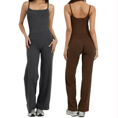 Womens Activewear High Waisted Breathable Wide Leg Pants Custom tank Top Gym Set