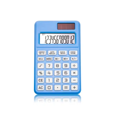 Fresh Blue Solar Battery Dual Power 12-digit Standard Function Handheld Cute Mini Check Sum Calculator