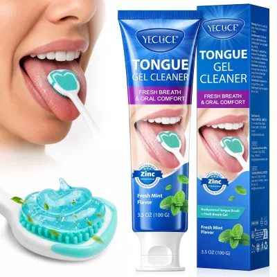 YECUCE Oral Healthy Fresh Mint Flavor Tongue Coating Cleaning Gel Deep Cleaning Reduce Bacterial Tongue Cleaner Gel With Brush