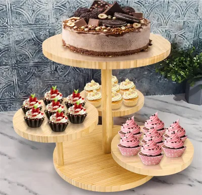 Disassembled Round 5 Tier Bamboo Cake Stands and Wedding Cakes Dessert Cake Bamboo Stand