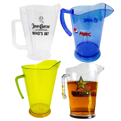 1.5L 2L 2.2L BPA Free Food Grade Plastic Clear Beer Pitcher Stacked Plastic Beer Jug Water Pitchers With Printing logo