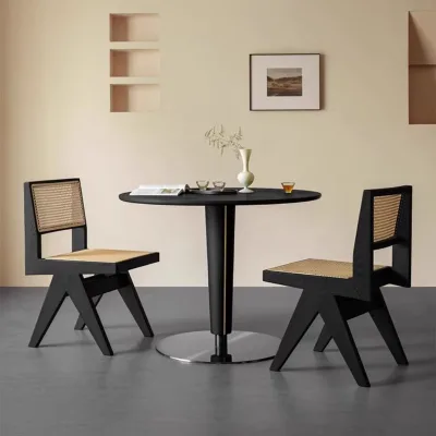 Contemporary Chinese Style Solid Wood Rattan Tea Table Chair Set Vintage Home Living Room Dining Chair Hotels Entry Bamboo