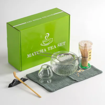 Matcha Whisk Set Bamboo Tea Spoon Handmade Matcha Tea Bowl and Whisk Holder 7 Pieces Matcha Starter Tools