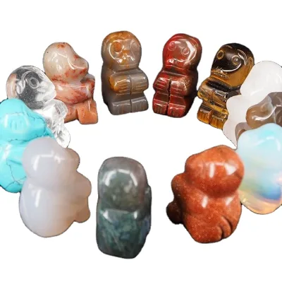 Huiying Wholesale 22*33mm Healing Crystals Stones Carved Indoor Monkey Decor Statue Set Crafts