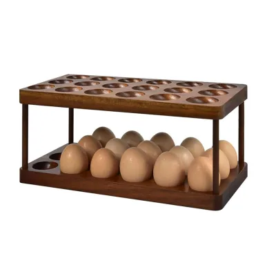 Custom Molded Shatterproof Oak Wood Egg Trays 36 Holes Double Layers Acacia Wooden Egg Holder