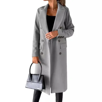 European and American Style Retro Lapel Double Row Button Coat 3XL Plus Size Women's Working Casual Autumn and Winter Long Coat