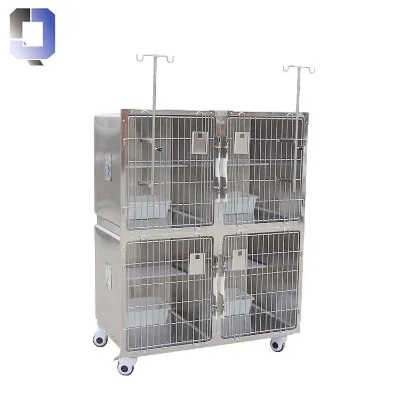 JQ-S04C-2 Stainless Steel Cat Cage Veterinary Instrument Pet Cages Include Foot Board and Litter Box with Wheels