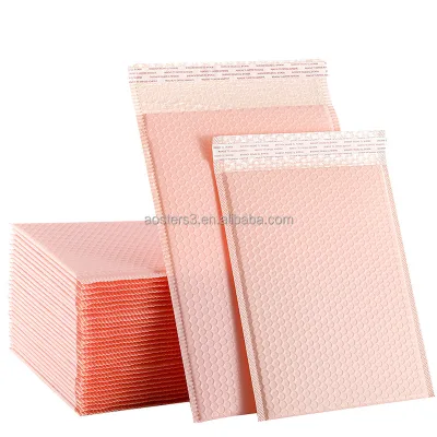 Light Pink Bubble Mailers Custom logo Printed Mailer Bags Red Padded with Plastic Wrap Bags