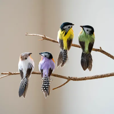 Cross-border New Rustic Christmas Style Fashionable Foam Feather Colorful Bird Tree Ornament Home Decor Photography Prop