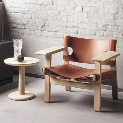 Contemporary Design Nordic Hunting Chair Leather Seat Wood Frame Sofa Chair Living Room Single Chair Furniture