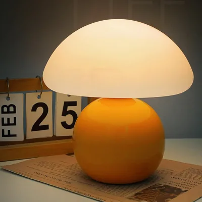 Modern Orange Mushroom Table Lamp for Study Desk Bedroom and Living Room Night Light Cute Home Decor