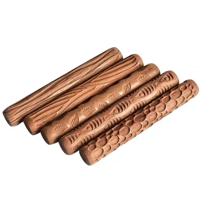 Clay Sculpture Pottery Pattern Stick Ceramic Wood Hand Rollers Pottery Texture Roller Clay Pattern Stick