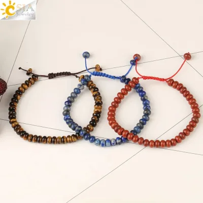 CSJA Trendy Natural Energy Tiger Eye Rose Quartz Abacus Beaded 6mm Handmade Woven Adjustable Stone Bracelet for Men Women G209