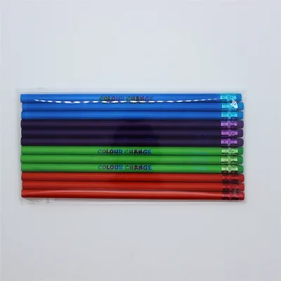 High Quality Rainbow Color Changing HB Pencil Heat Transfer Printing with Colorful Aluminum Ferrule Eraser Tips Packaged As Set