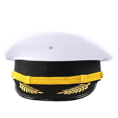 High Quality White Navy Captain Cap Adjustable Yacht Skipper Uniform Hat with Gold Wreath