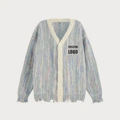 2024 Custom OEM Vintage Mélange Yarn Cardigan High End Loose Fit Autumn Winter Casual Sweater Jacket