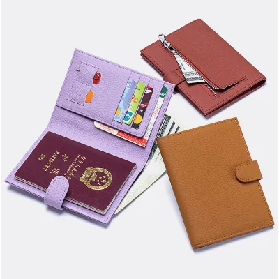 Genuine Leather Lady Waterproof Passport Holder Wallet Slim Travel Document Cover with Card Slots Multi-Purpose RFID Protection