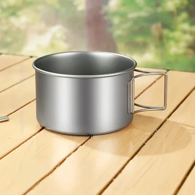 Single Layer Metal Titanium Folding Bowls with Foldable Handle for Outdoor Camping & Picnic Tableware 450/600ml