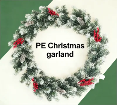150cm PE Christmas Garland As Show with Snow , Red Berries and Pine Cone