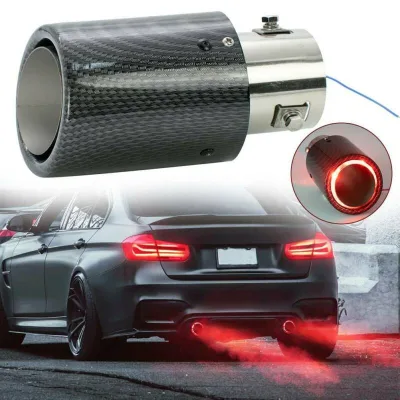 Racing Red Flame Led Exhaust Muffler Tip Carbon Fiber Racing Automobile Car Tail Pipe Light 2.5 Inch Inlet 4 Inch Outlet