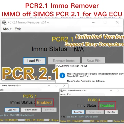 PCR2.1 Immo Remover Software PCR 2.1 Unlimited Version IMMO OFF Fix SIMOS for VAG ECU No Checksum Correction Algorithm SOFTWARE