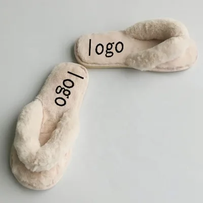 2024 Women's Fluffy Flip-Flops for Slippers Hot Sale Thick Sole Cotton Fashion Faux Fur with Custom Logo Soft and Warm