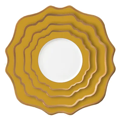 Hot Selling Yellow Sunflower Gold Rim Tableware Ceramic Charger Plate Wedding Dinnerware Set for Festival Party