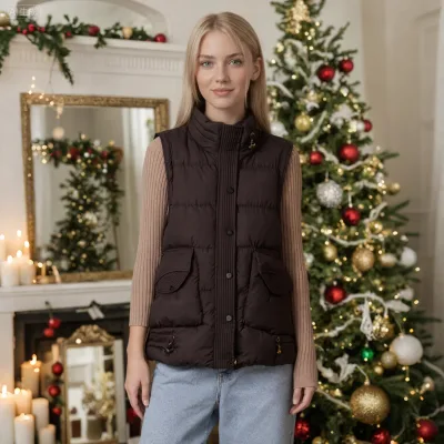 Women Vest Lightweight Stand Collar Sleeveless Winter Warm Zip up Outerwear Solid Casual Classic Down Coat Jackets with Pockets