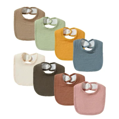 Baby's Spit Towel Absorbent Gauze Bib 100% Cotton Eco-friendly Button Closure Solid Pattern Thickened Spit Bag for Men and Women