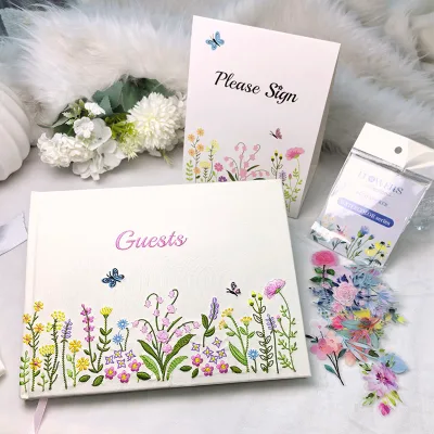 Wholesale Premium Embroidered Guest Book Please Sign Card Custom Fabric Signed Wedding Guest Book