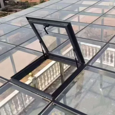 Modern Manual Building Tempered Glass (5mm+20Argon+5mm) Vented Roof Skylight Aluminum Alloy Vertical Opening Heat Insulation