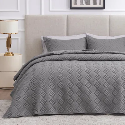 Plain European Style Bedspread 3Pcs Bedding Set Soft Comfortable Bedcover Pillowcases Polyester Solid Bedspread for Home