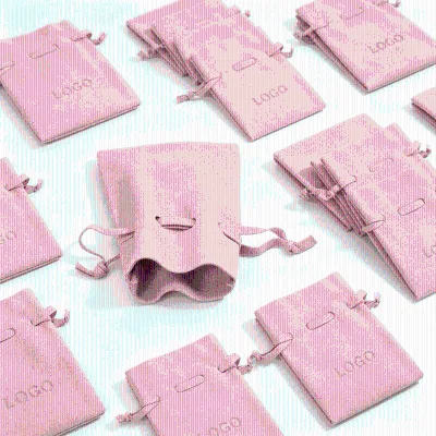 Custom Debossed Logo Microfiber Jewelry Bag Soft Suede Drawstring Dusty pink 7*8cm Pouch for Necklace Gift Packaging