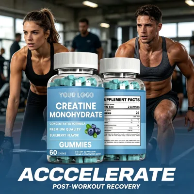 Best Blueberry Flavor Creatine Monohydrate Gummies for Lean Muscle Mass Gain Energy & Performance Vegan Muscle Growth Gummies