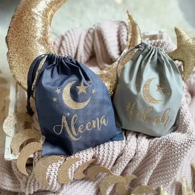 New Arrival Mini Ramadan Gift Product Gold Printing Ramadan Drawstring Bag 2024 Festival Ramadan Gift Bag