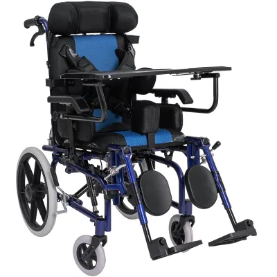 2024 Hot Sale Kids Wheelchair Elderly Paralysis High Backrest Tiltable Foldable Hand Push Scooter