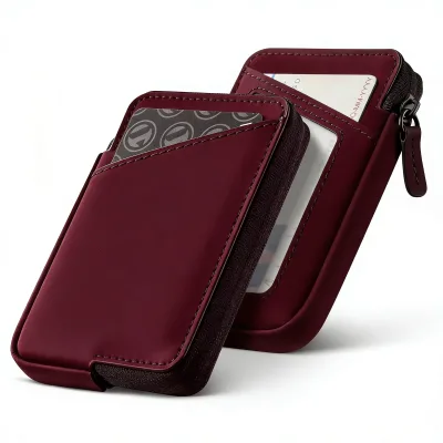 Wholesale Minimalist Men's PU Leather Zipper Card Wallet with RFID Protection PVC Lining Coin Pocket Logo Business Card Holder